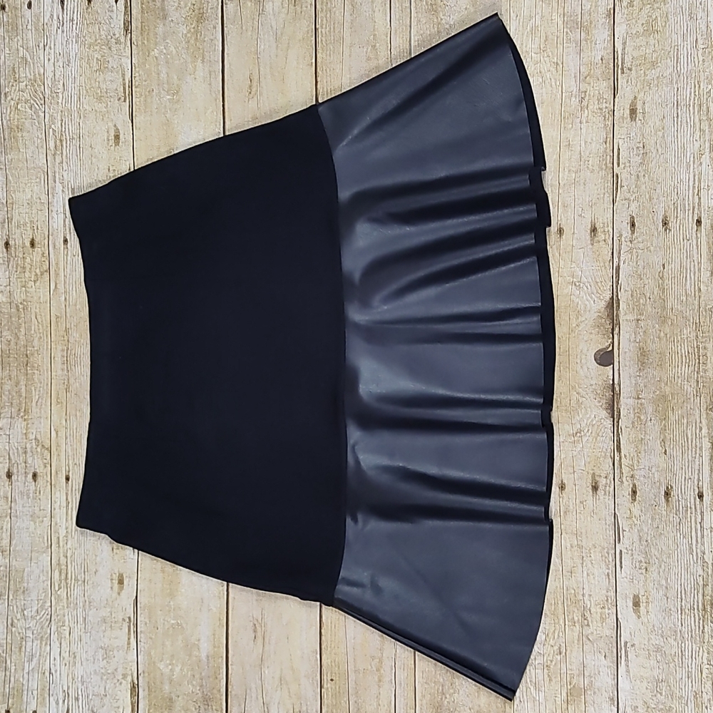 CAbi Black A-Line Skirt with Faux Leather Ruffle Hem
